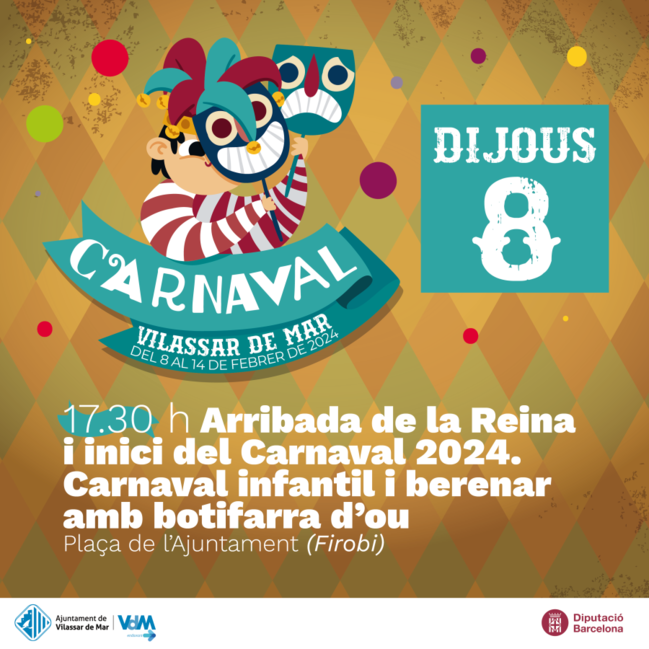 Arribada de la Reina i inici del Carnaval 2024: carnaval infantil i berenar amb botifarra d'ou a Vilassar de Mar 1